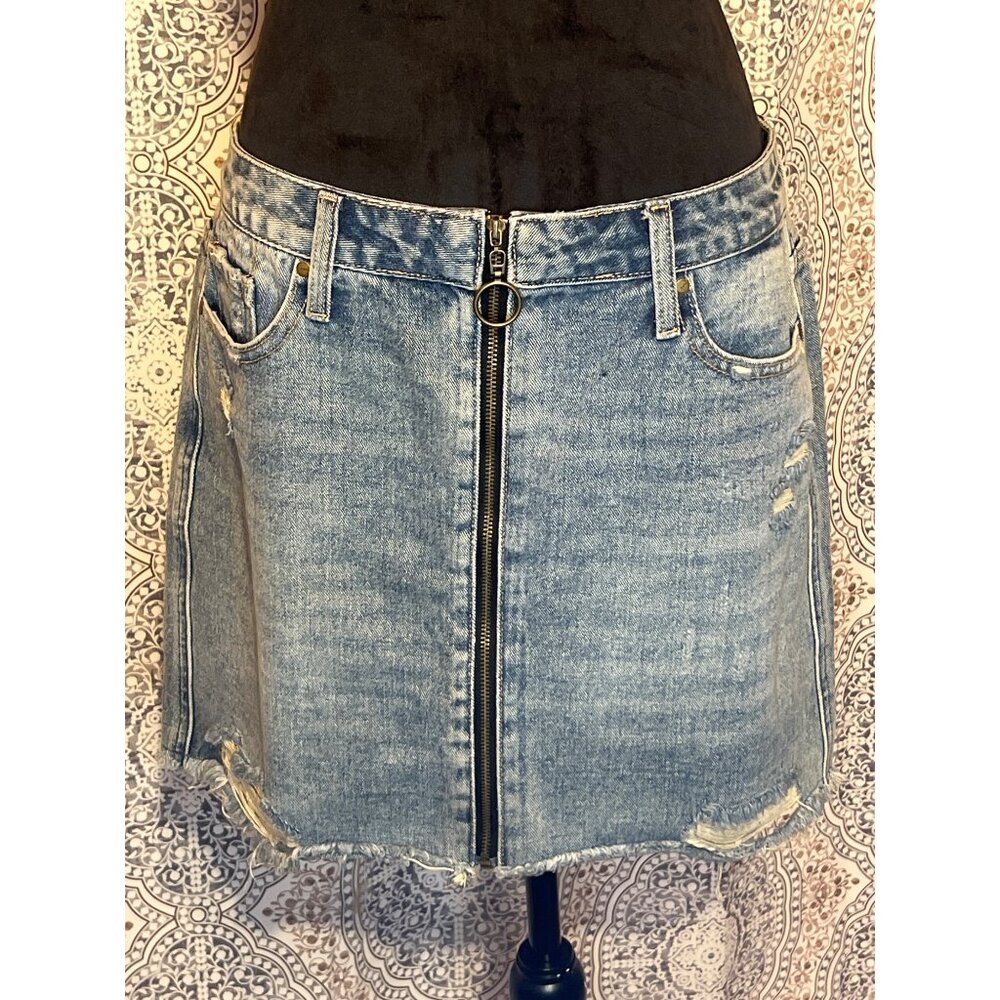 American Bazi Los Angeles Womens Distressed Denim Skirt Size L With Front Zipper - Picture 3 of 13
